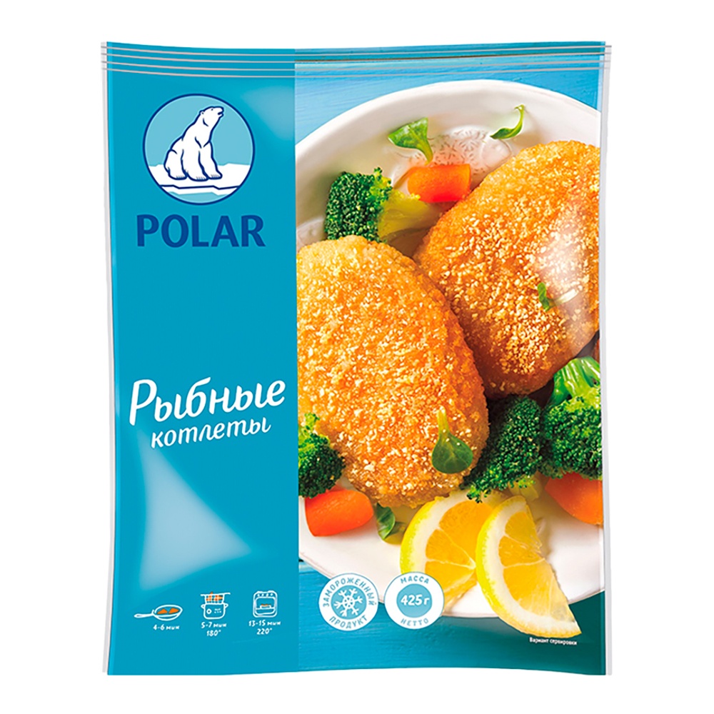Котлеты рыбные из тресковых пород в панировке свежемороженные Полар 425г