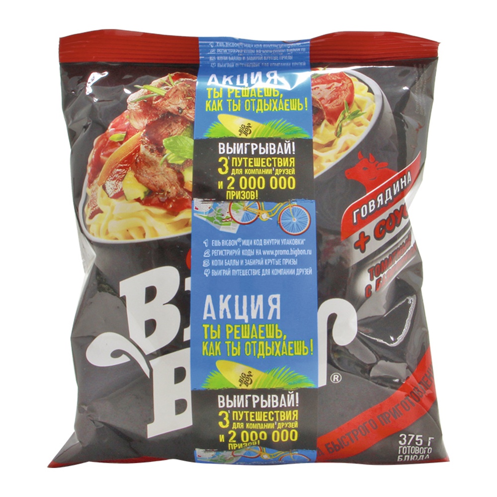 Лапша Биг Бон говядина + соус томатный с базиликом 75г