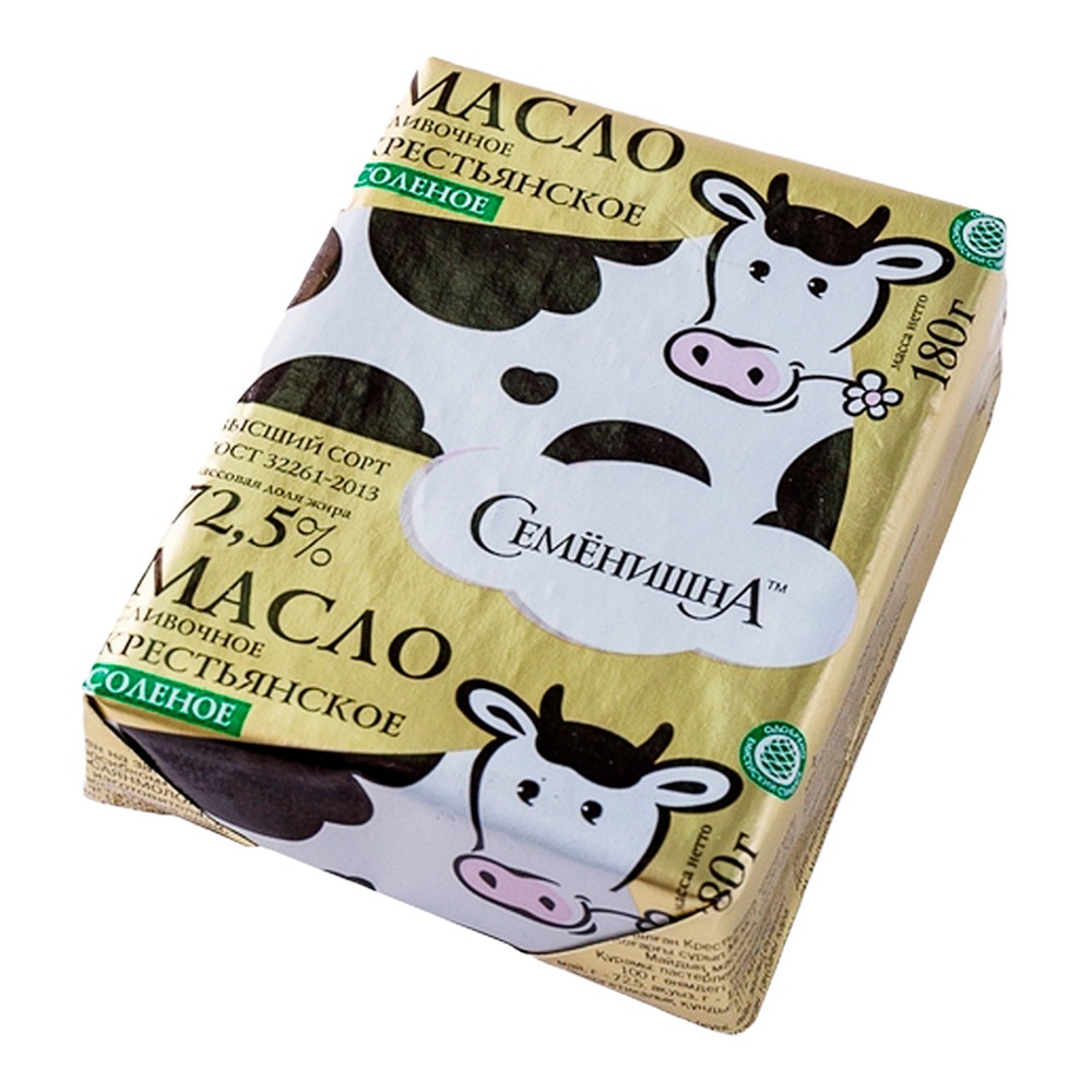 Масло Семенишна сливочное Крестьянское несоленое 72,5% 180г
