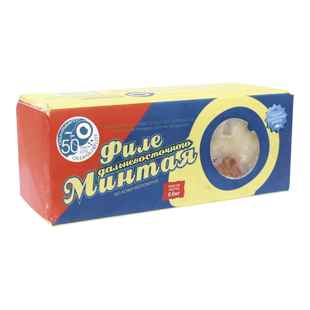 Минтай дальневосточный с/м филе 600г карт/уп