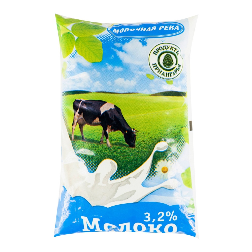 Молоко Молочная река 3,2% 900г п/п пастеризованное