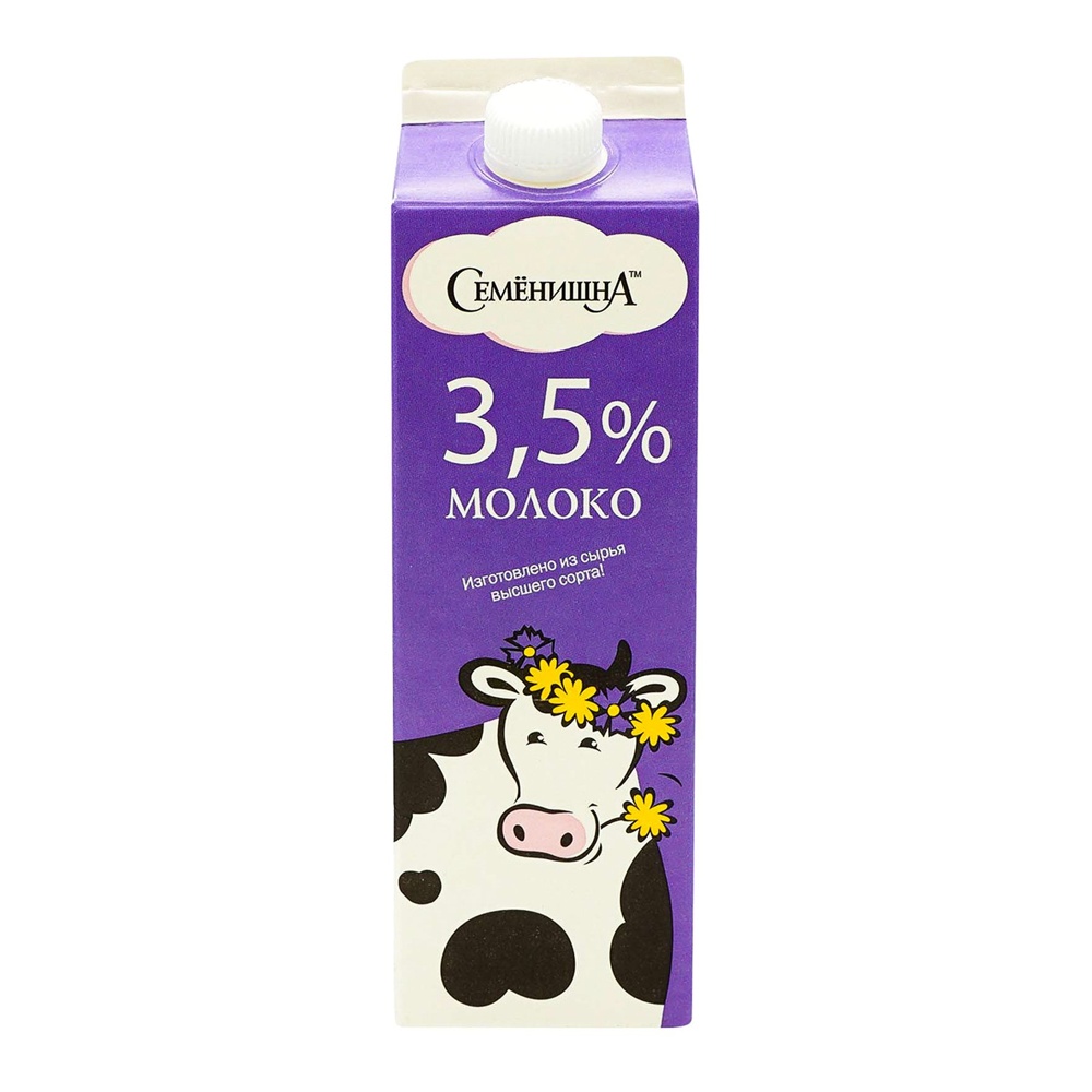 Молоко Семенишна Российское 3,5% 1л т/р пастеризованное