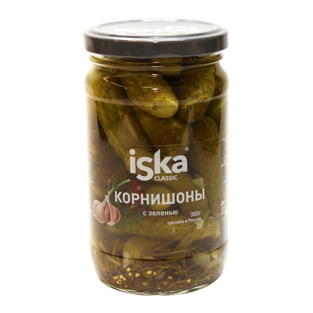Огурцы Иска корнишоны с зеленью 350г