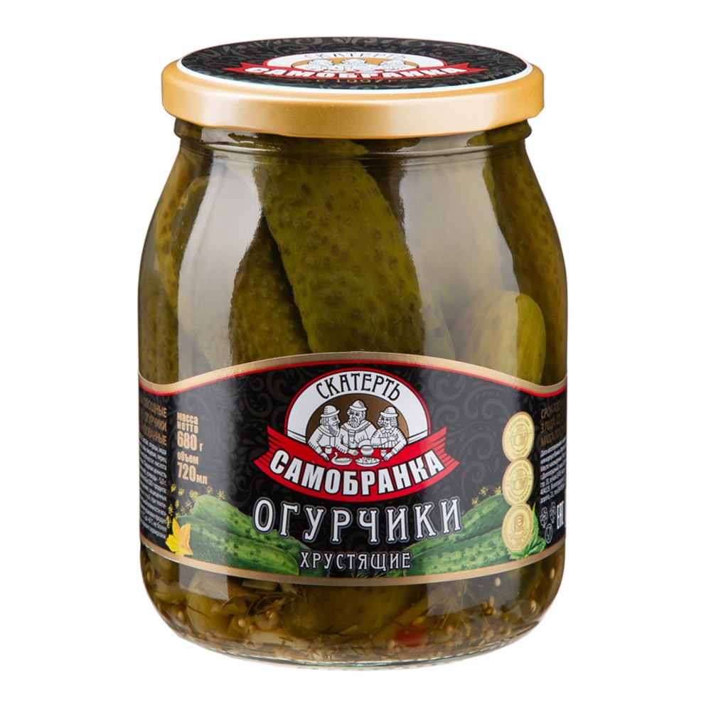 Огурцы Скатерть Самобранка маринованные хрустящие 680г ст/б