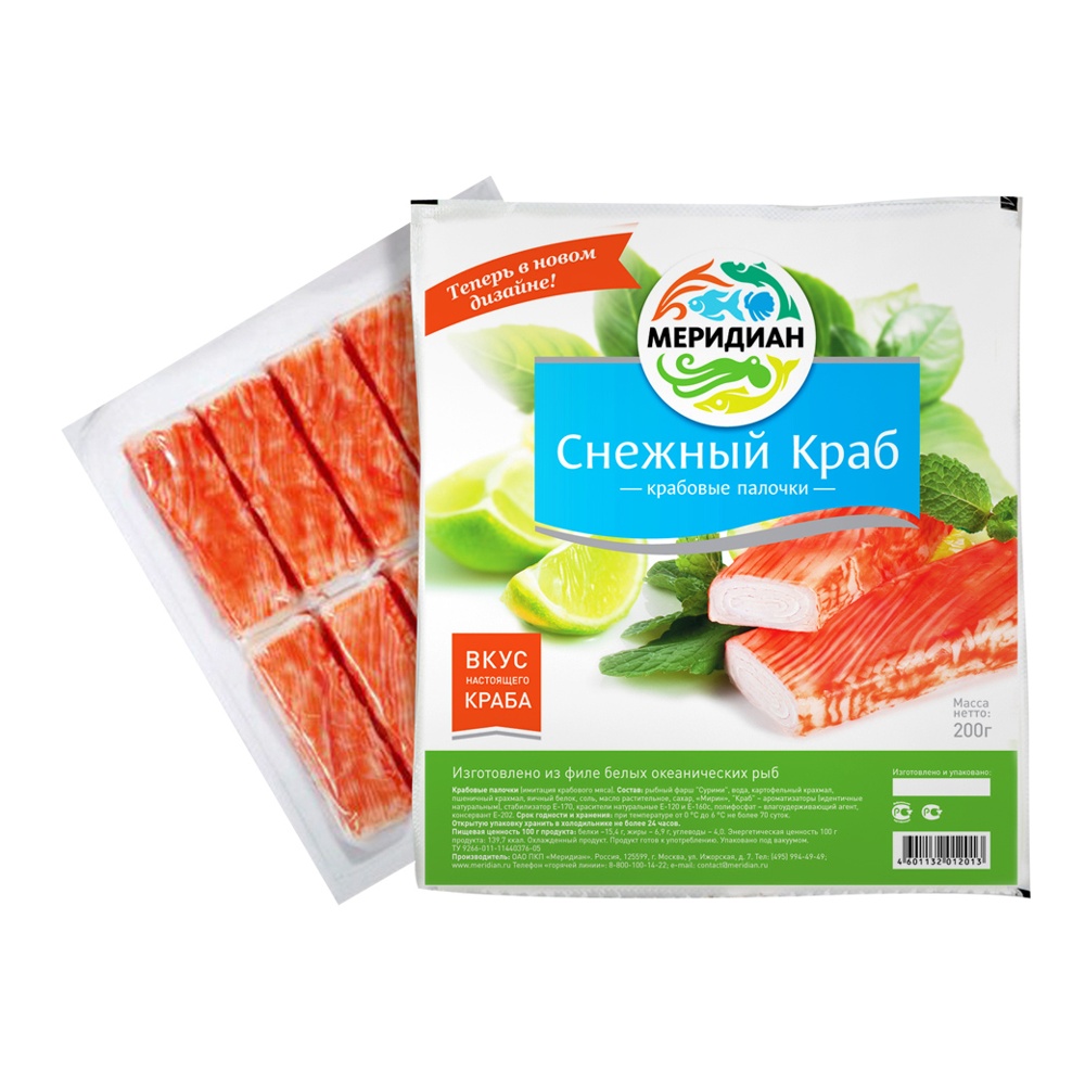 Палочки крабовые (сурими) Меридиан Снежный краб охлажденные 200г