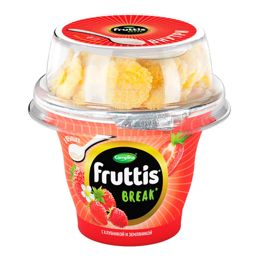 Продукт йогуртный Фруттис Вкусный перерыв 2,5% 165г+10г клубника-земляника с топпером