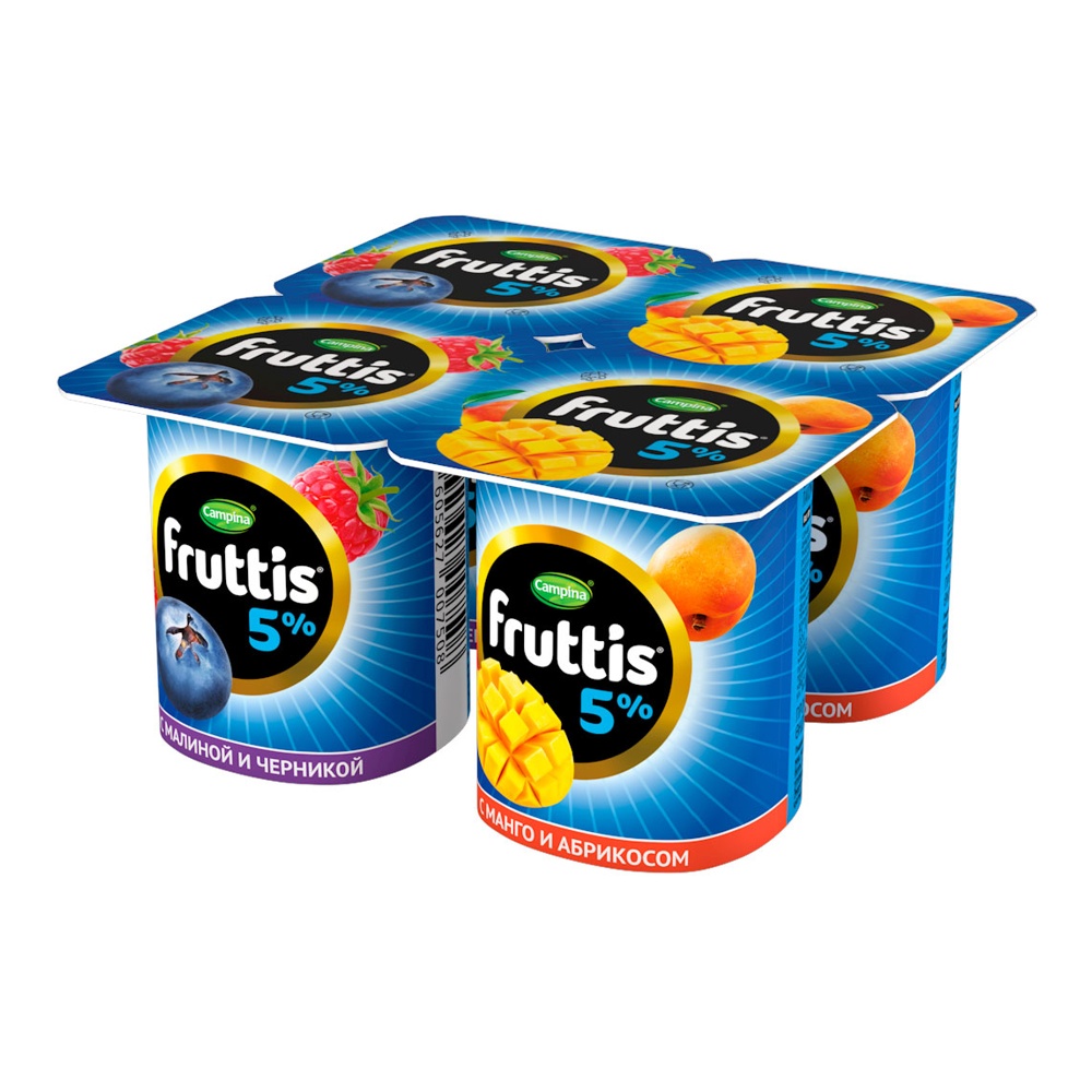 Продукт йогуртный Фруттис Сливочное лакомство 5% 115г малина-черника/абрикос-манго