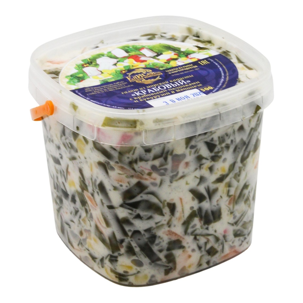 Салат Елисей из морской капусты Крабовый с крабовыми палочками и кукурузой 500г