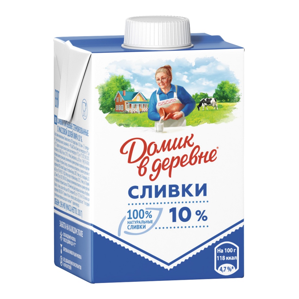 Сливки питьевые Домик в деревне 10% 200г
