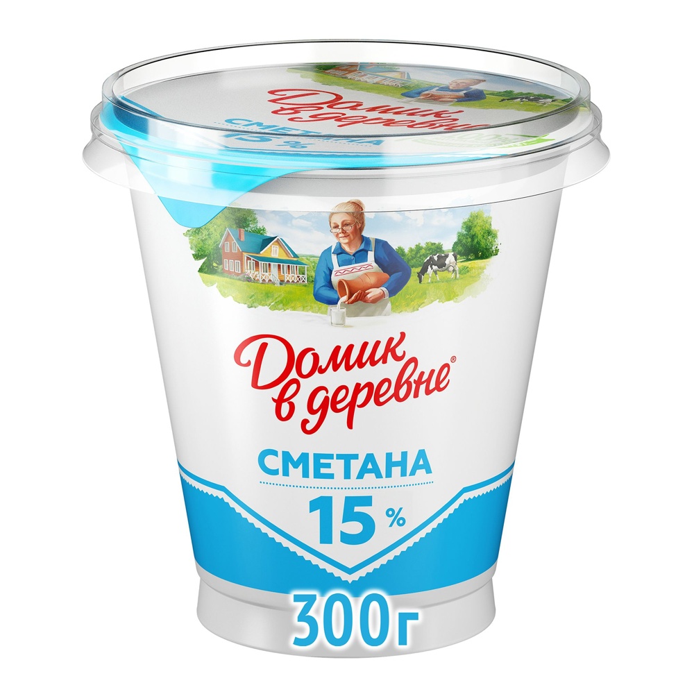 Сметана Домик в деревне 15% 300г моностакан