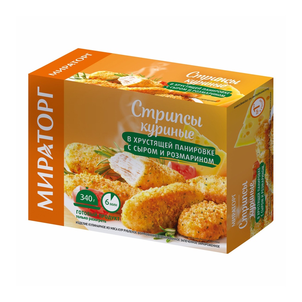 Стрипсы куриные в хрустящей панировке с сыром и розмарином с/м 340г Мираторг