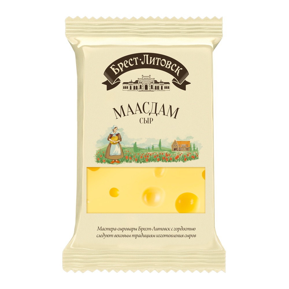 Сыр Брест-Литовск 45% 200г Маасдам нарезка-брусок Савушкин продукт