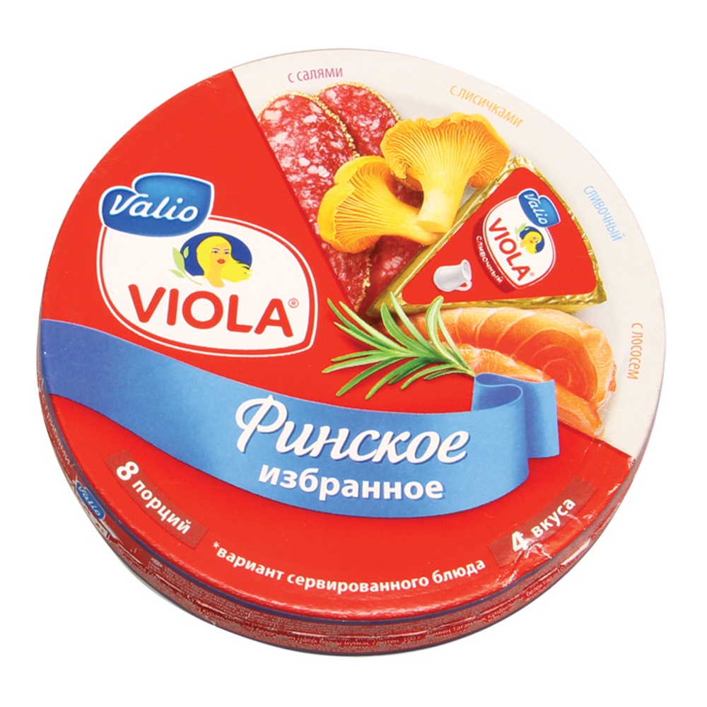 Сыр Виола плавленый Ассорти Финское избранное 4 вкуса 50% 130г 8 порций (круг)