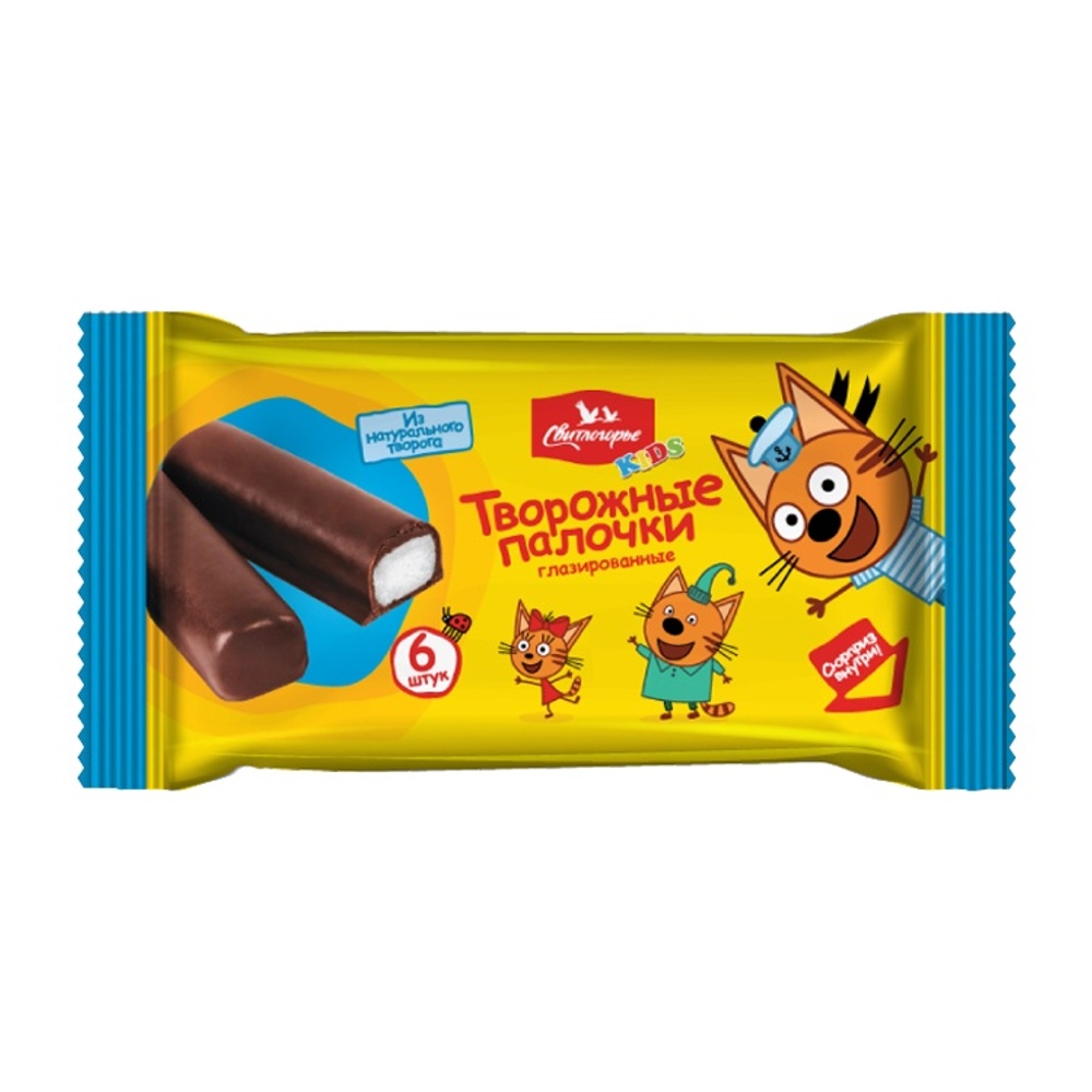 Сырок глазир Свитлогорье Кидс творожные палочки Три Кота 16% 180г ваниль