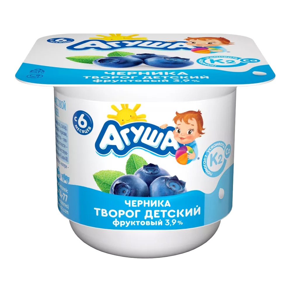 Творог Агуша фруктовый с 6мес 3,9% 100г черника