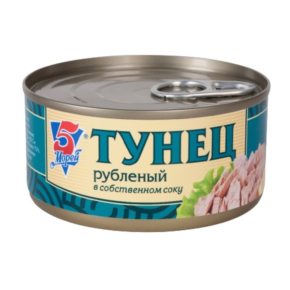 Тунец 5 Морей рубленый в с/с 185г ж/б