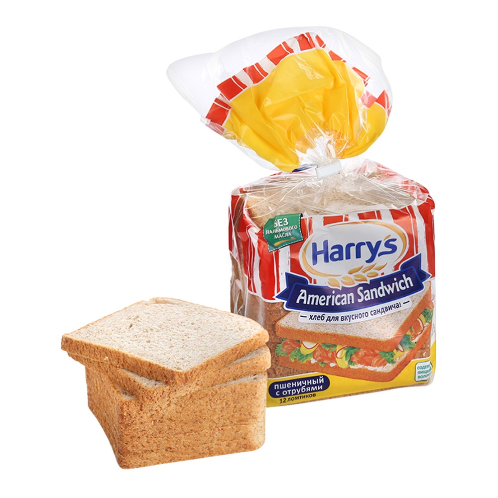 Хлеб Американский Сандвичный пшеничный с отрубями 515г Харрис