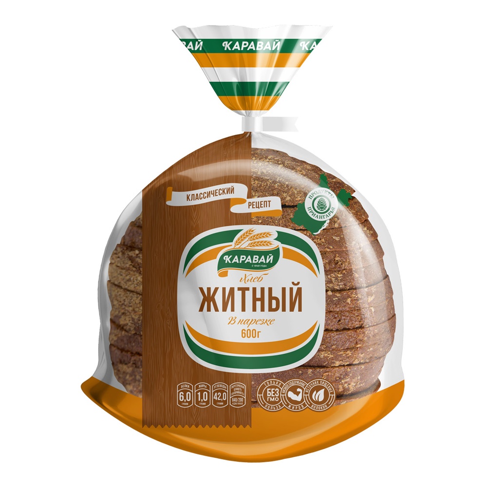 Хлеб Житный ржано-пшеничный 1с 600г Каравай нарезка