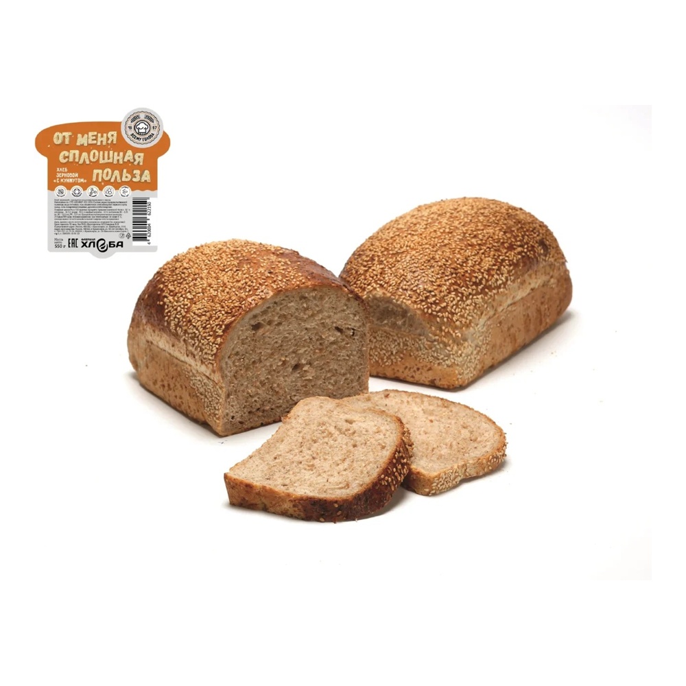 Хлеб Зерновой с кунжутом 550г Фабрика Хлеба нарезка