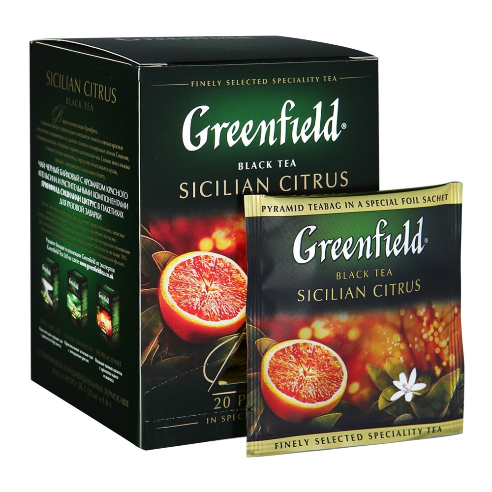 Чай Гринфилд Сицилиан Цитрус черный 20п*1,8г пирамидки в термосаше