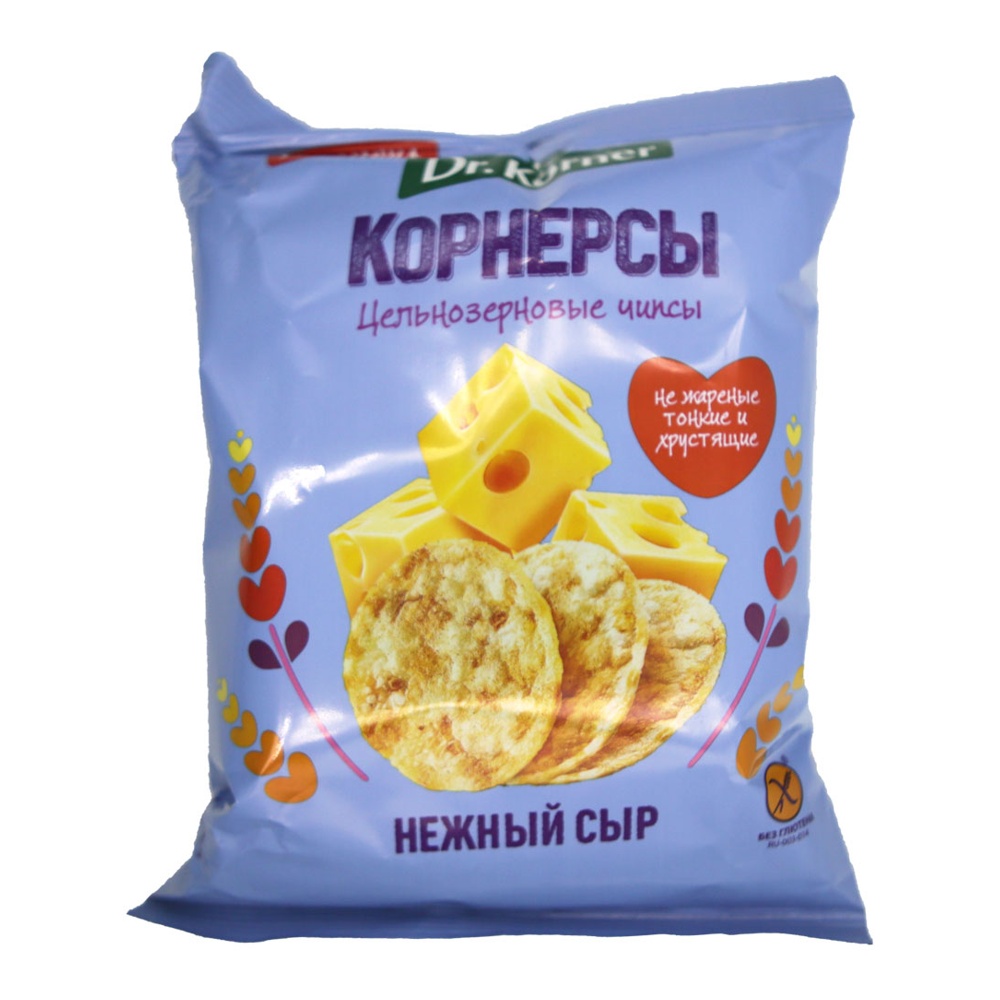 Чипсы-корнерсы Доктор Кёрнер цельнозерновые кукурузно-рисовые с сыром 50г