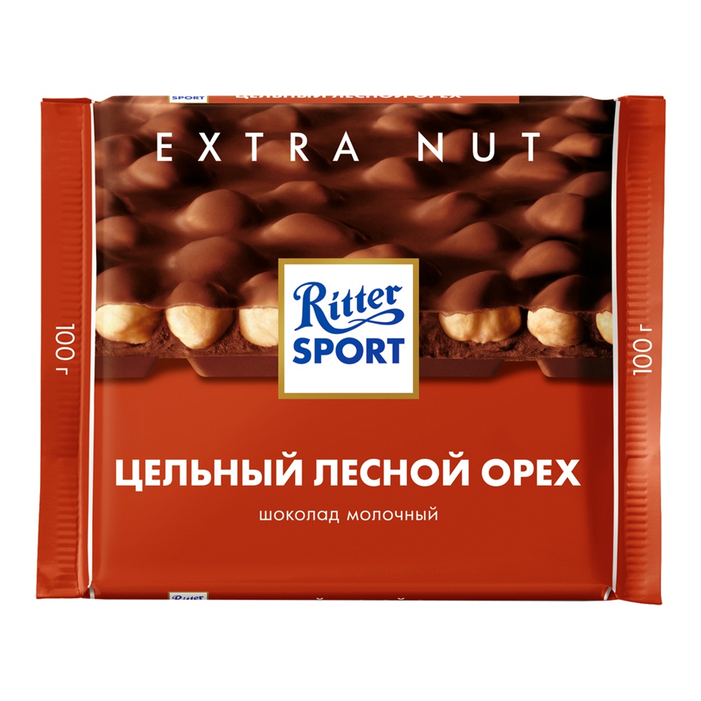 Шоколад Риттер Спорт Экстра Нат молочный с цельным лесным орехом 100г