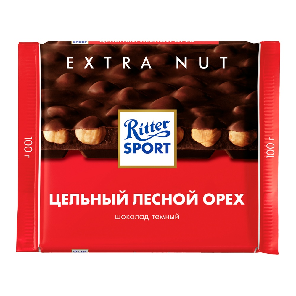 Шоколад Риттер Спорт Экстра Нат темный с цельным лесным орехом 100г