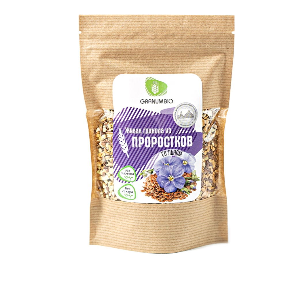 Проростки ГранумБио Живая гранола со льном 130г