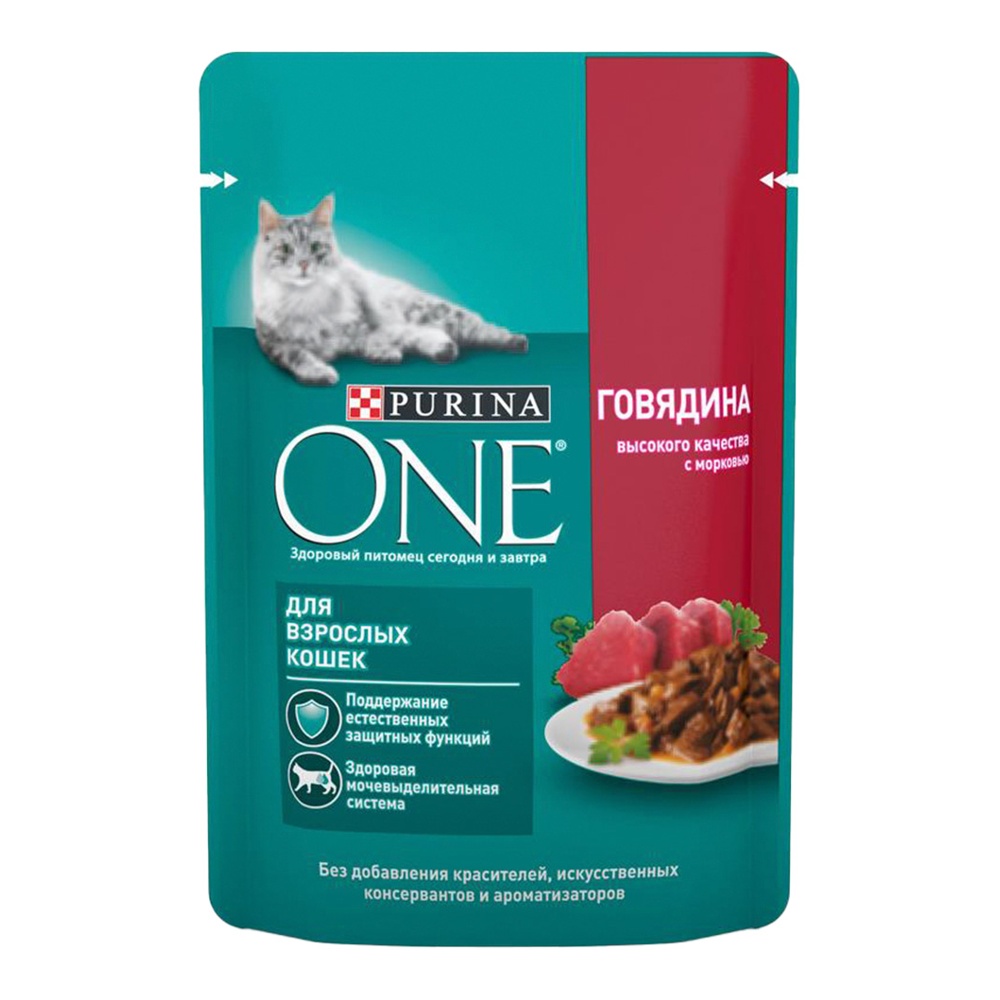 Корм для кошек Пурина Уан для взрослых кошек говядина с морковью 75г