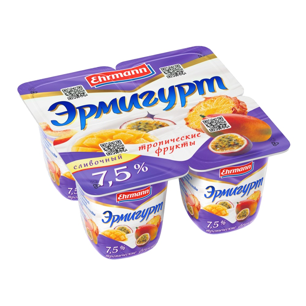 Продукт йогуртный Эрмигурт Экстра сливочный 7,5% 100г Тропический фрукты