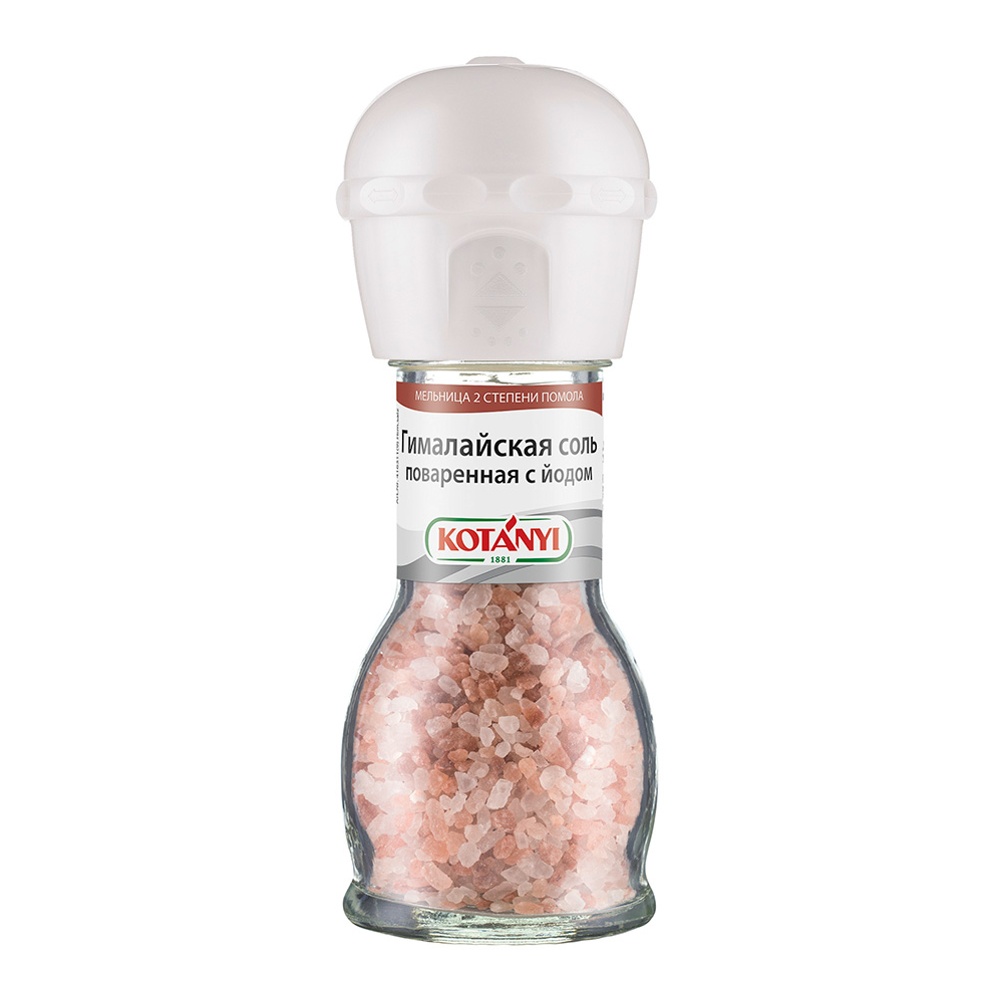 Соль Котани гималайская поваренная с йодом, розовая 88г мельница