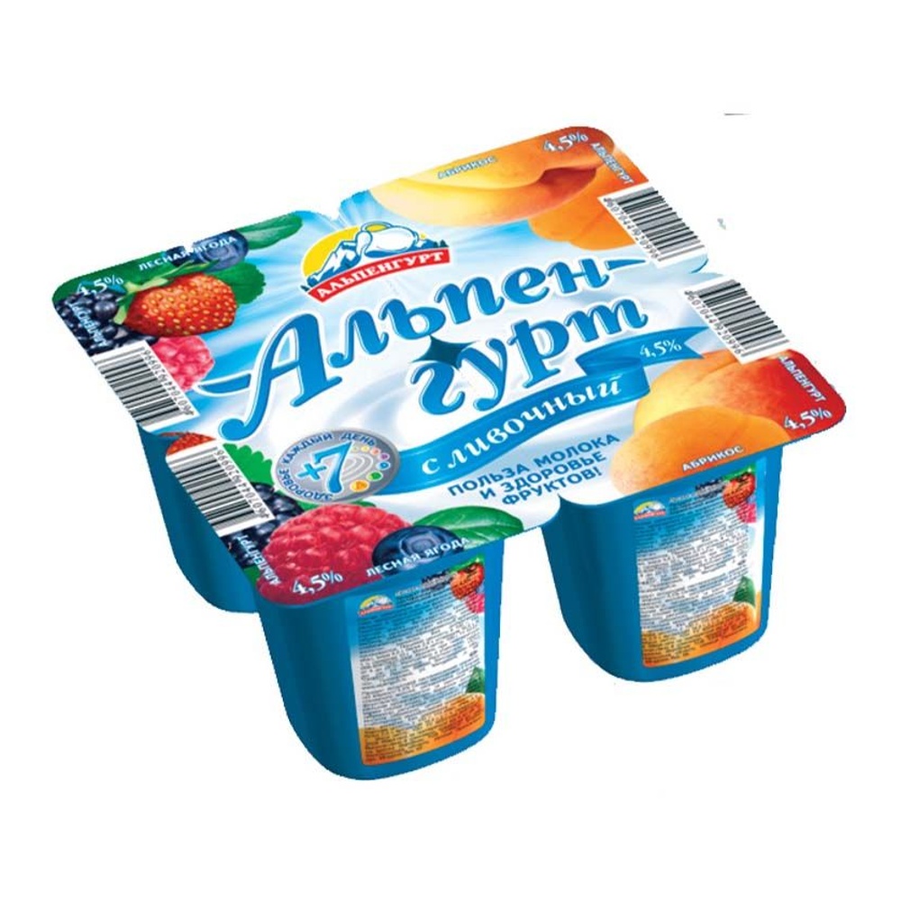 Продукт йогуртный Альпенгурт Сливочный 4,5% 100г лесные ягоды/абрикос; 24