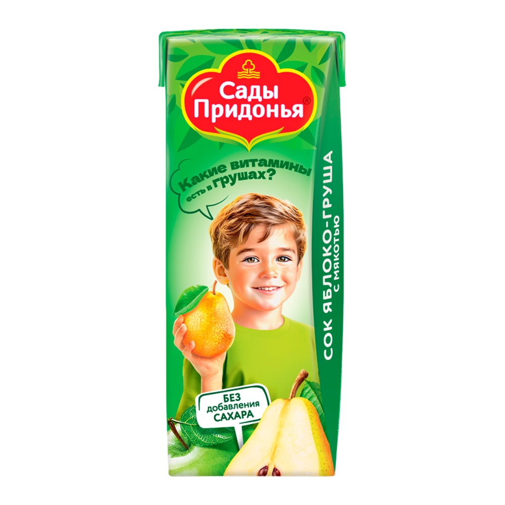 Дет пит Сады Придонья Сок Яблоко-Груша с мякотью с 5мес 0,2л т/п