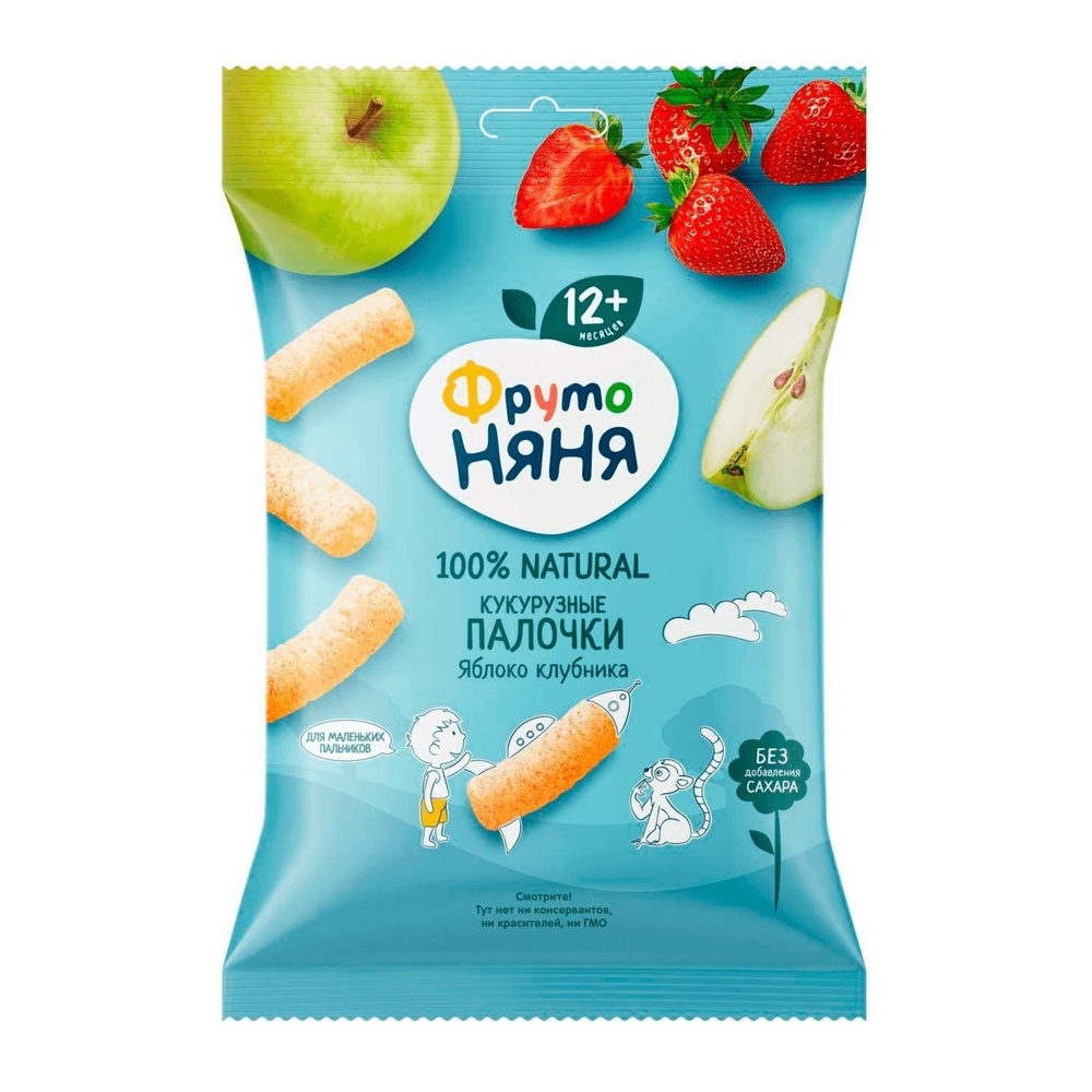 Дет пит Фрутоняня Палочки кукурузные с яблоком и клубникой с 12мес 20г