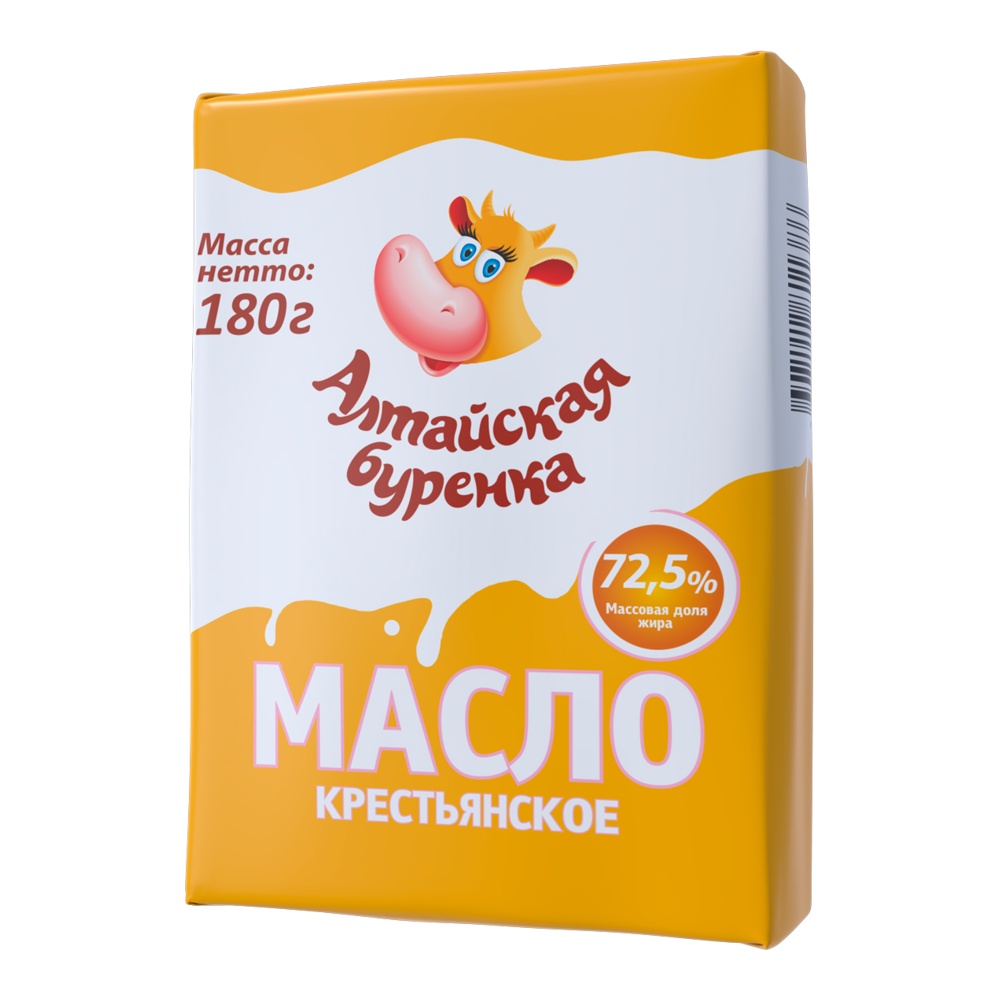 Масло Алтайская Буренка сладко-сливочное Крестьянское 72,5% 180г в фольге; 24