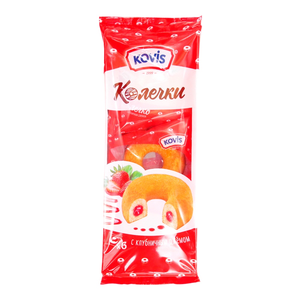 Колечки Ковис сдобные с клубничным джемом 240г