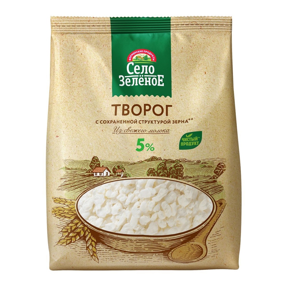 Творог Село Зелёное 5% 200г пакет; 6