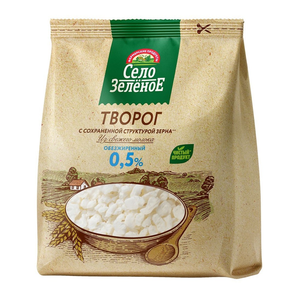 Творог Село Зелёное обезжиренный 0,5% 200г пакет; 6