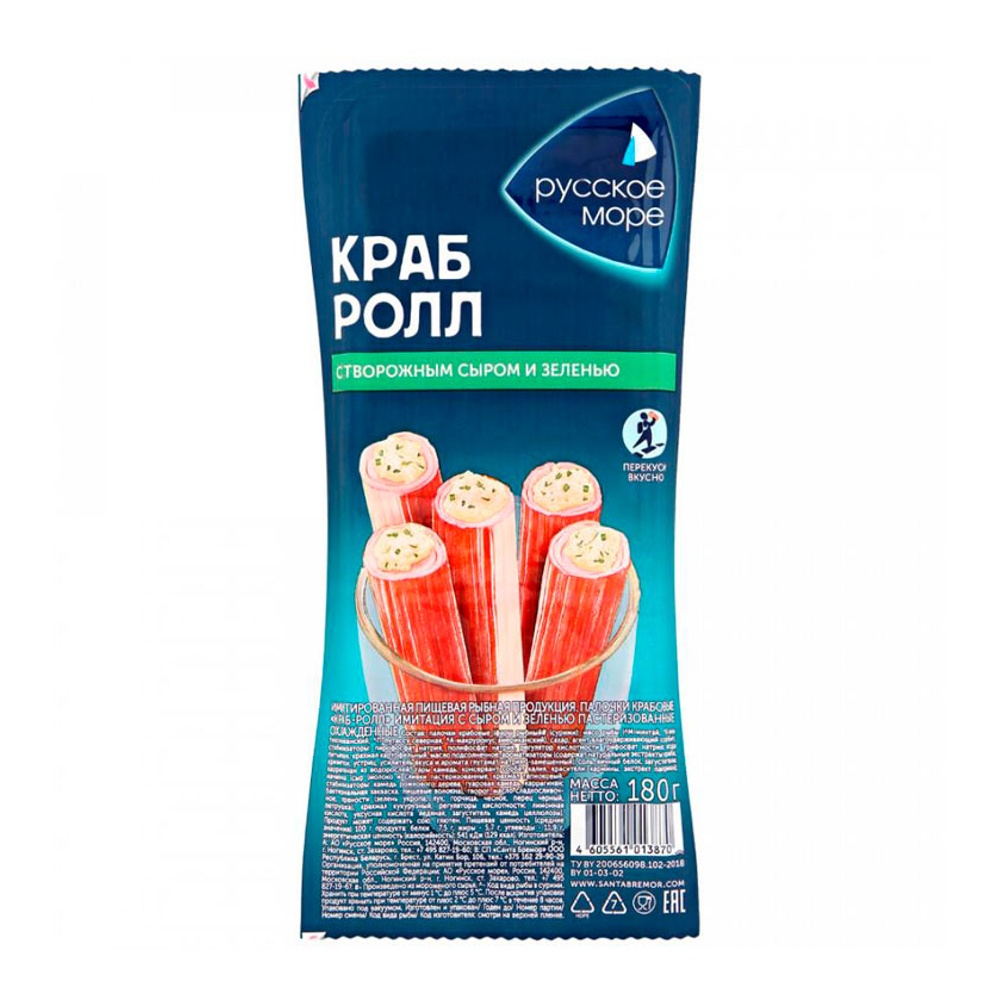 Палочки крабовые Русское море Краб-ролл с творожным сыром и зеленью охлажденные 180г
