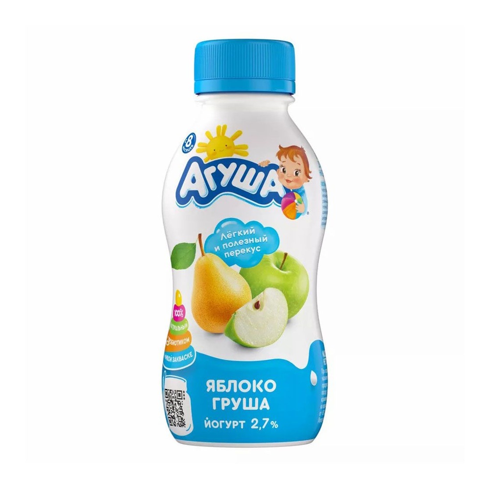 Йогурт питьевой Агуша с 8мес 2,7% 180г яблоко-груша пл/б; 6