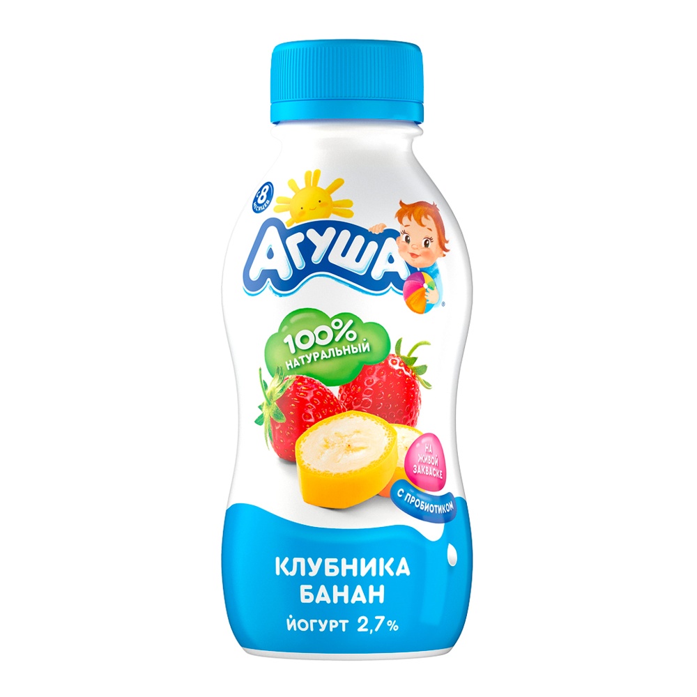 Йогурт питьевой Агуша с 8мес 2,7% 180г клубника-банан пл/б