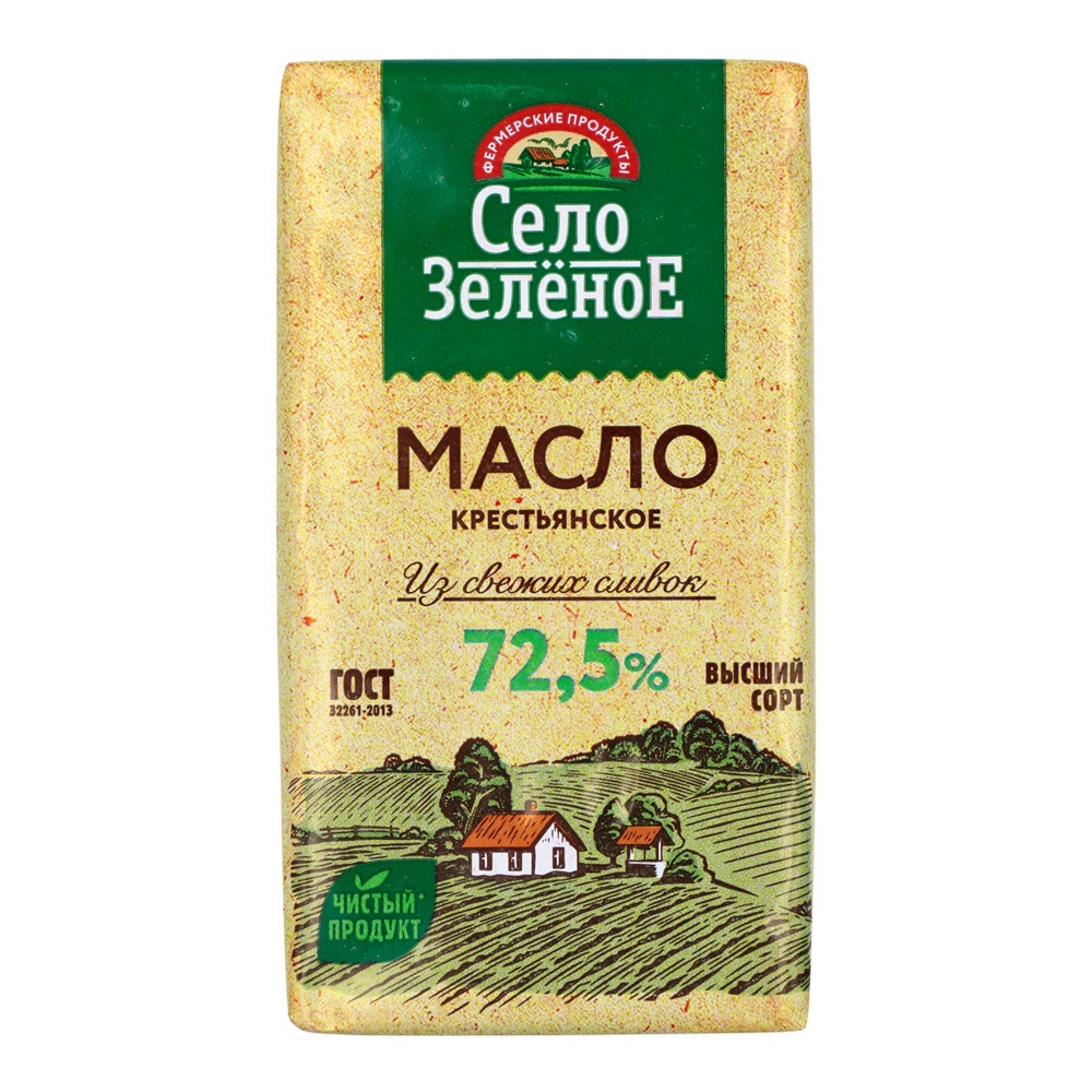 Масло Село Зелёное сладко-сливочное Крестьянское ГОСТ в/с 72,5% 175г в фольге; 16