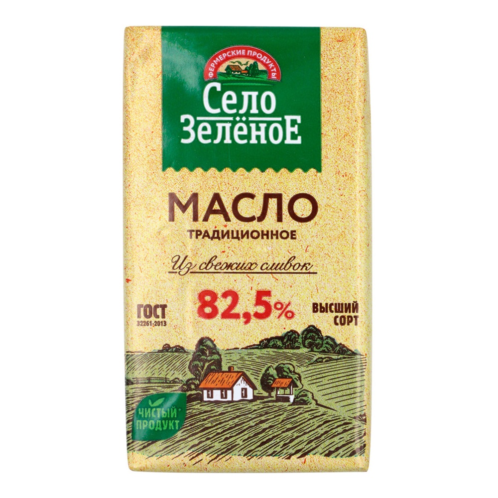 Масло Село Зелёное сладко-сливочное Традиционное ГОСТ в/с 82,5% 175г в фольге; 16