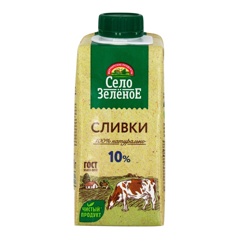 Сливки питьевые Село Зелёное 10% 200г стерилизованные т/п; 24