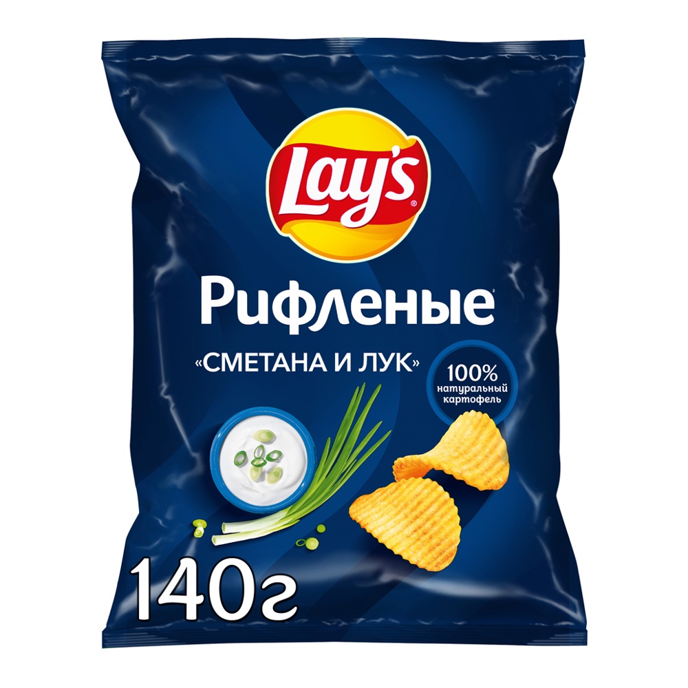 Чипсы Лейз Рифленые 140г Сметана и Лук