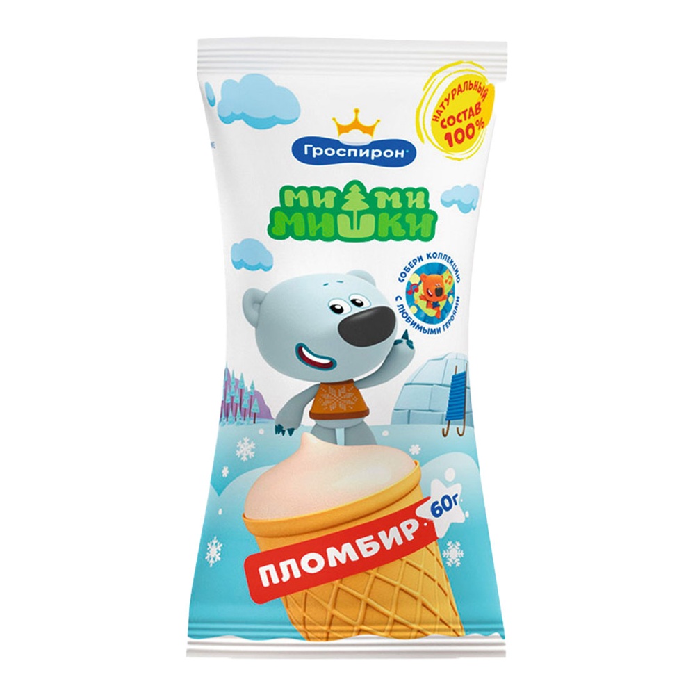 Мороженое Гроспирон Пломбир Ми-Ми-Мишки 60г стаканчик; 24