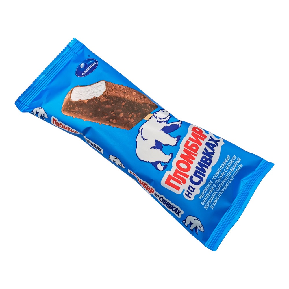 Мороженое Славица Пломбир На сливках ванильный в глазури с арахисом 85г эскимо; 24