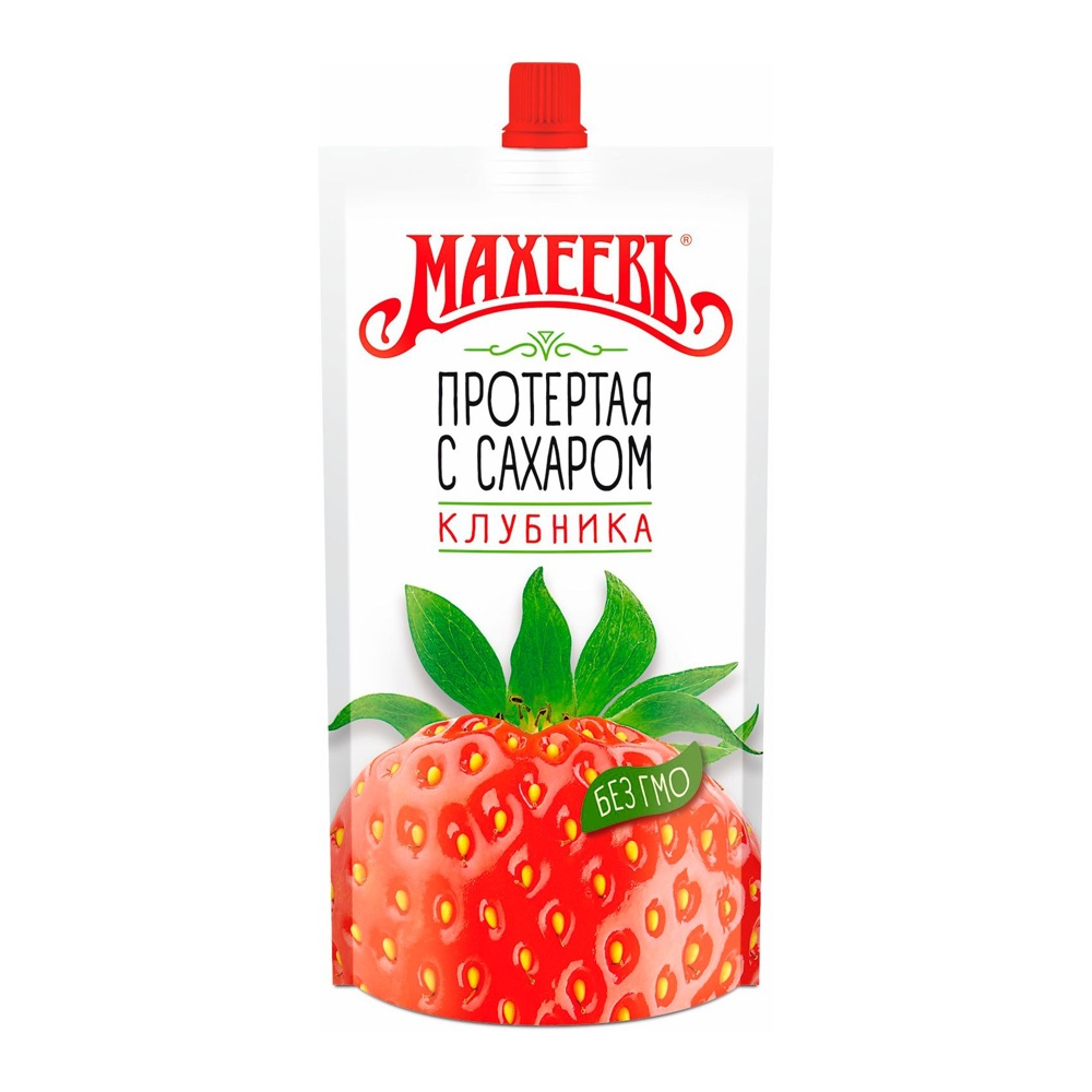 Клубника Махеевъ протертая с сахаром 300г дой-пак