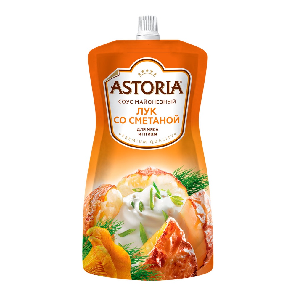 Соус майонезный Астория Лук со сметаной 42% 233г дой-пак с дозатором; 10