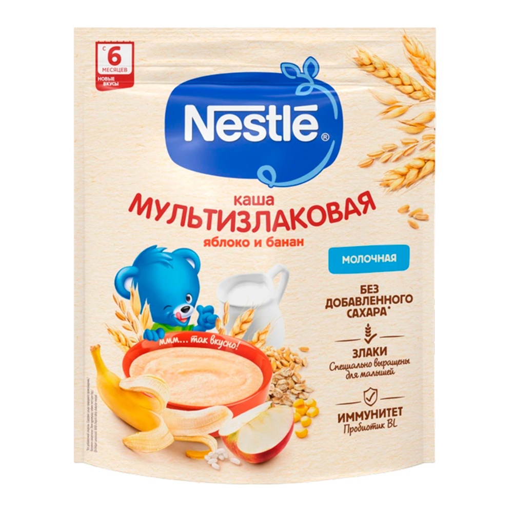 Дет пит Нестле Каша мультизлак-яблоко-банан-молоко с бифидобактериями с 6мес 200г